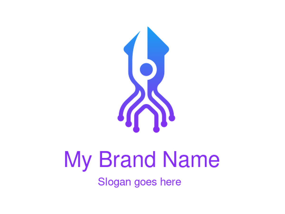 Blue Gradient Rocket Squid Logo with Tentacle Circuits for Innovative Space Technology and Digital Connectivity Solutions